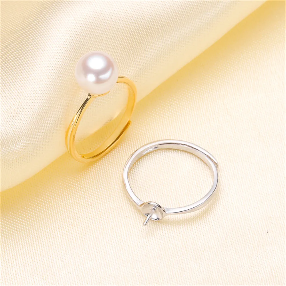 

DIY Pearl Accessories S925 Silver Adjustable Pearl Jade Ring Set with Simple 6-8mm Beads