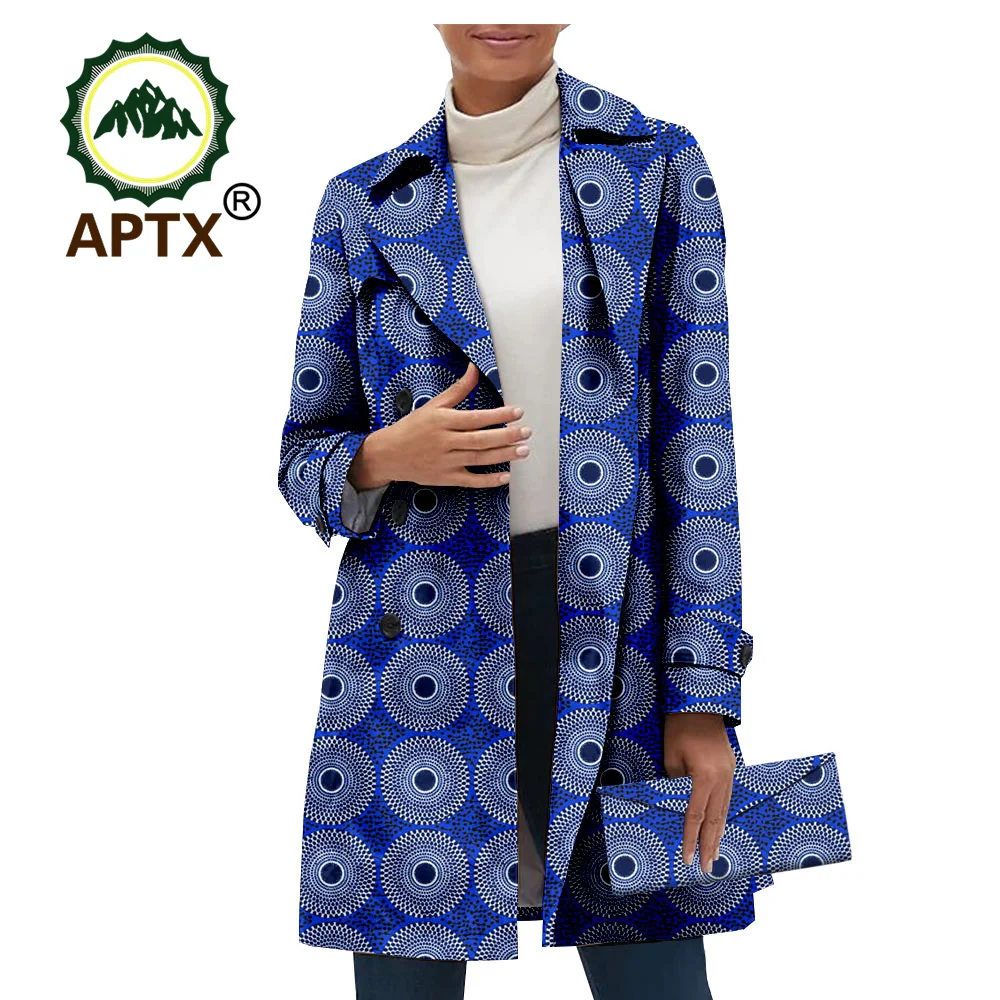 African Ankara Print Long Blazer Coats for Women Traditional Full Sleeves Single Button Jacket Matching Handbag AA2024006