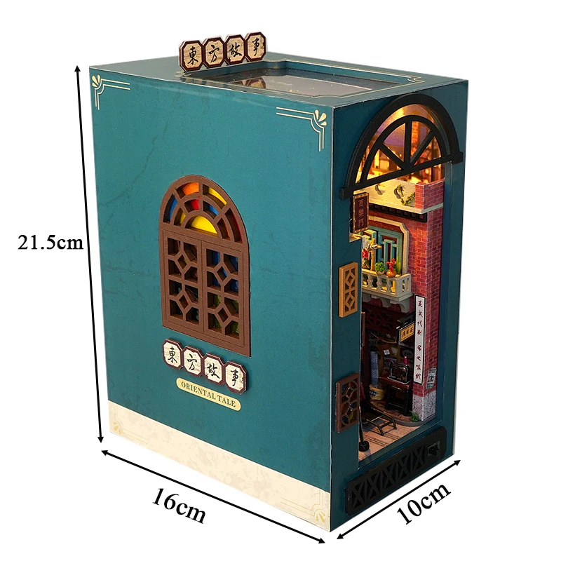 DIY Book Nook Wooden Miniature Model Kit Chinese Street View Oriental Tales Bookend 3D Puzzle Bookshelf Home Decor Friends Gifts 6