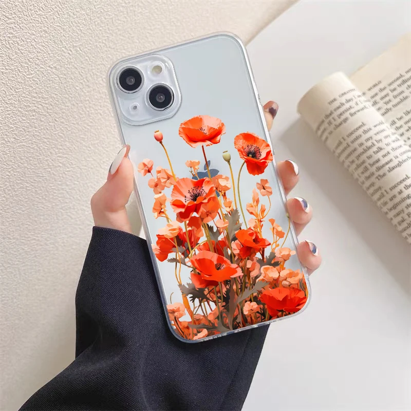 Poppy Flower Bloom Hot Red Clear Case für iPhone 12 13 Pro Max Mini 11 14 Pro Max XS X XR SE 2020 7 8 Plus transparente Abdeckungen – Detail 1