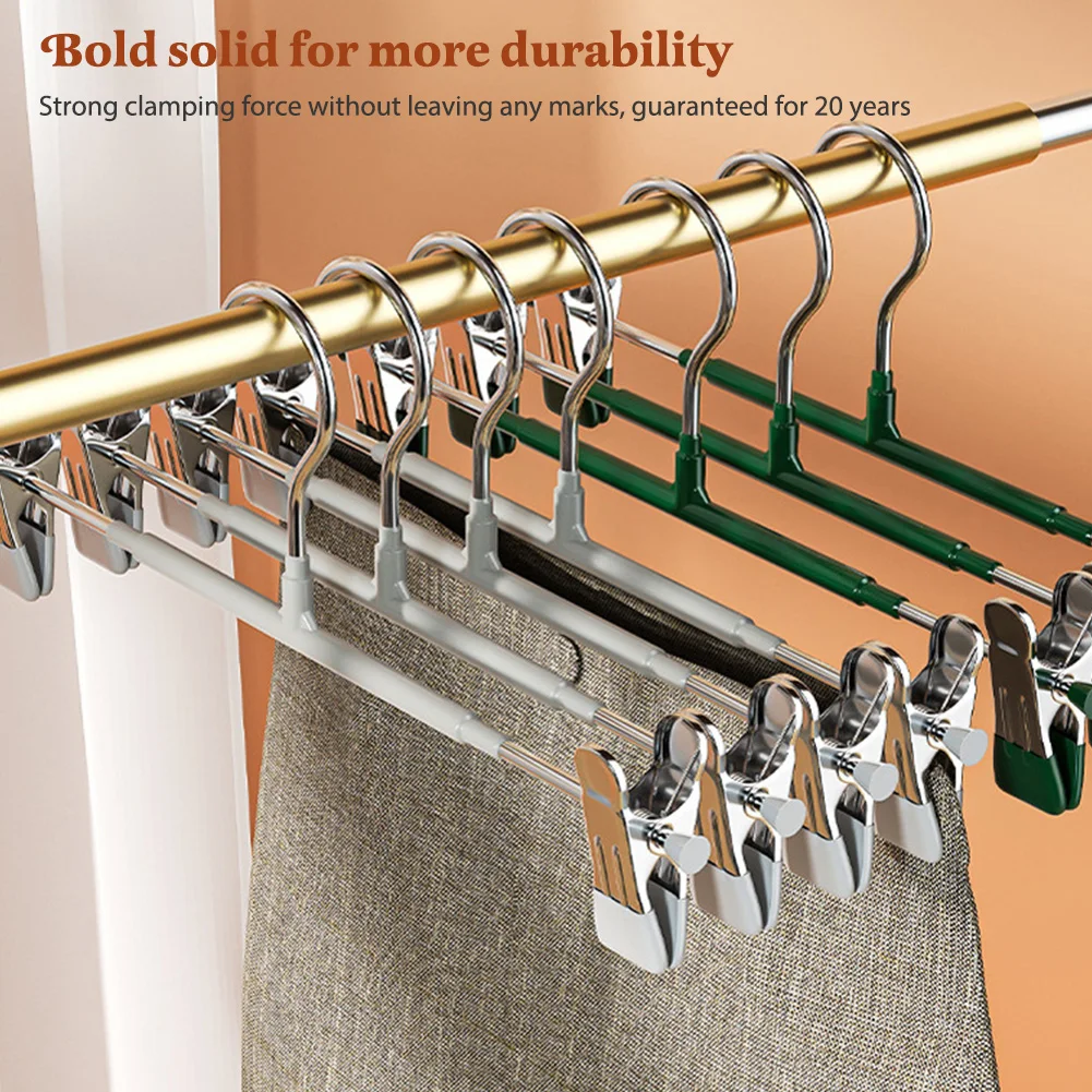 10PCS Pant Hangers Heavy Duty with Adjustable Clip Pants Skirt Hangers Non Slip Shorts Hangers Saving Space Stainless Steels 5