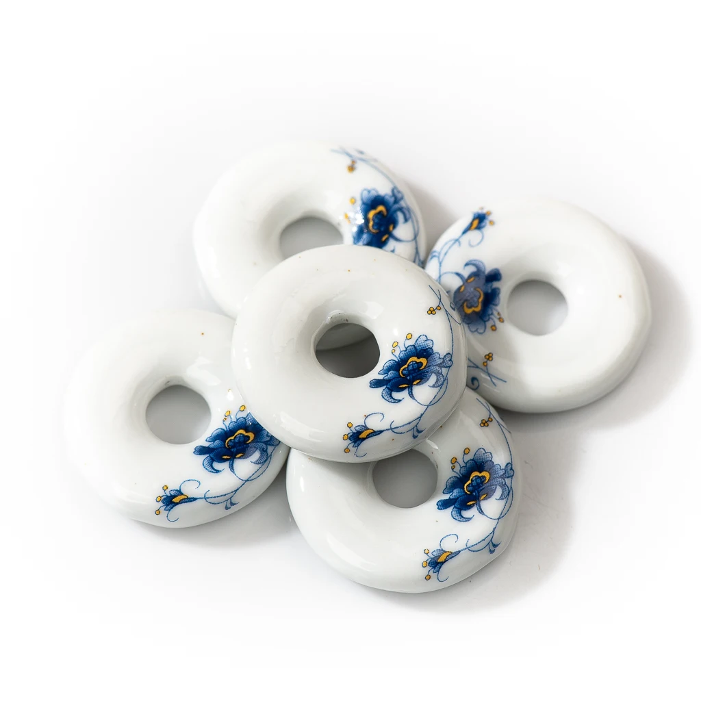 Vintage Keramik Zubehör Kleine Kreis Aufkleber Malerei Blau Und Weiß Porzellan Mehrfarbige Keramik Perlen 5PCS Z682 – Detail 1