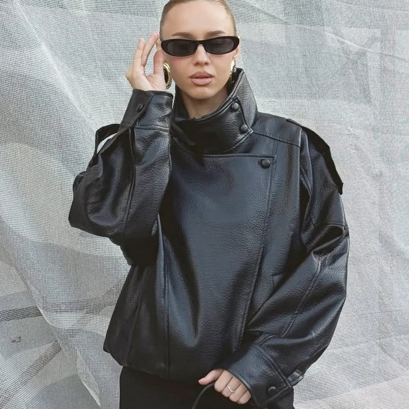 Women's Jacket Black Pu Leather Jacket Long Sleeve Top Female Autumn 2025 New In Jackets & Coats Street Zip-Up Jacket Streetwear - 3