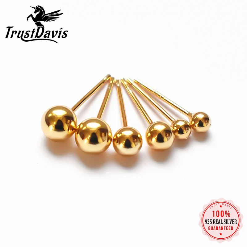 

TrustDavis 925 Sterling Silver Cute Small Gold Silver Ball Beads Stud Earrings For Women Sterling Silver Jewelry Gift XY1331