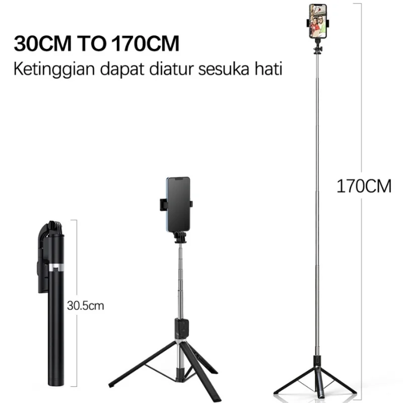 LISCN Bluetooth Selfie Stick 4 in 1 Remot Bluetooth 1,7 Meter Mobile Phone Holder Tripods Mini Extendable Selfie Stick