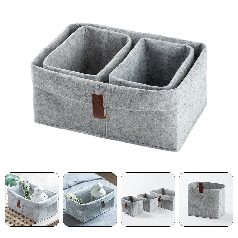 

3pcs Tabletop Desktop Felt Basket Home Use Storage Basket Practical Organizer