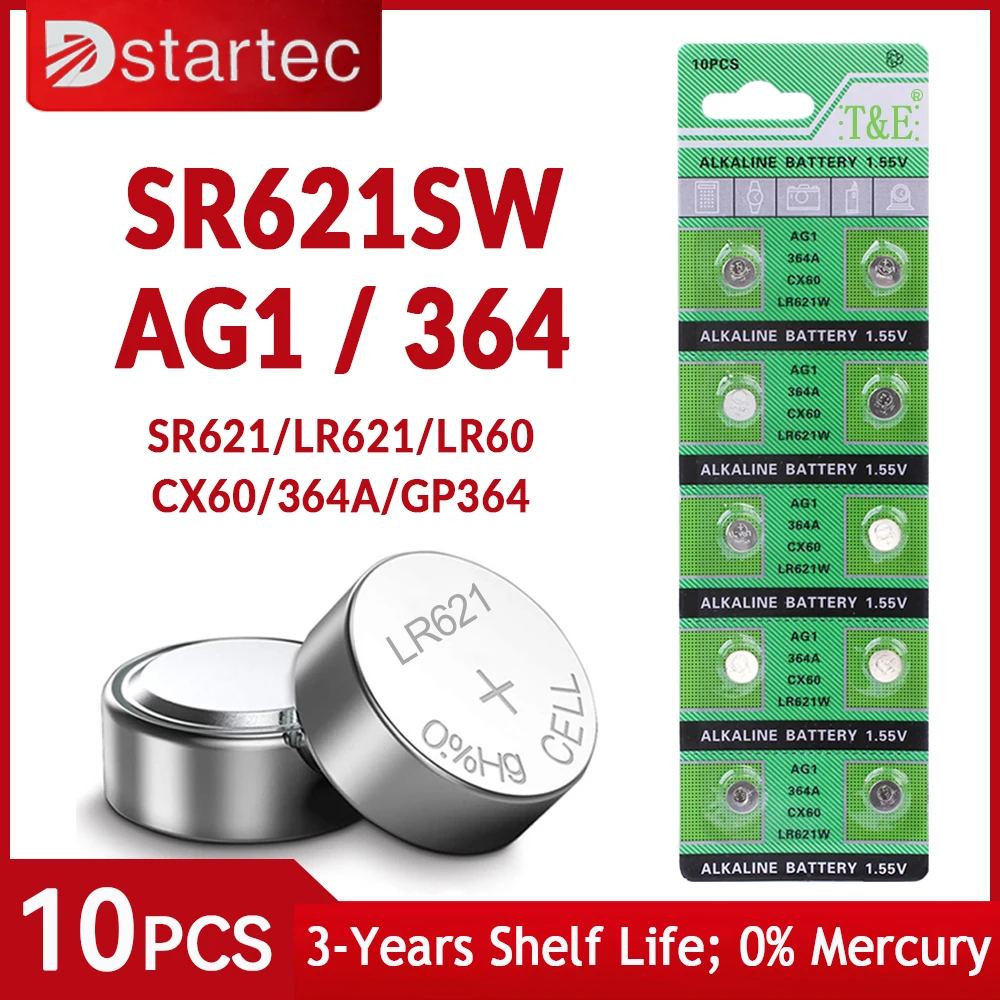 10pcs Ag1 Lr621 364 164 Sr621 1.55v Button Batteries For Watch Toys