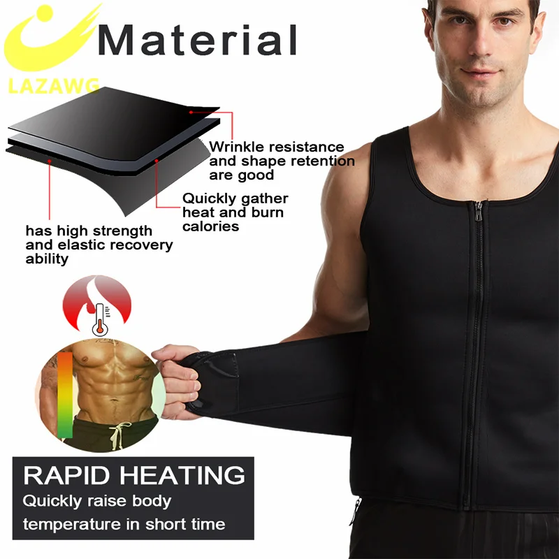 LAZAWG Mens Body Shaper Sauna Suit Sweat Vest Slimming Waist Trainer Weight Loss Shirt Fat Burner Workout Tank Tops Shapewear