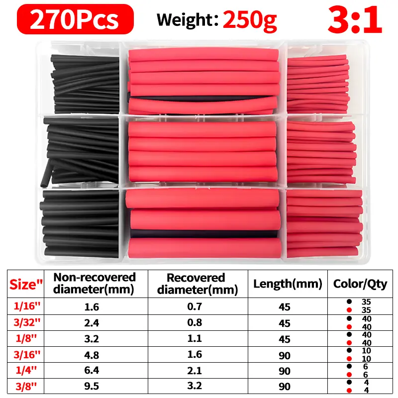 180-500PCS 3:1 Adhesive Heat Shrink Tubing Kit Polyolefin Wire Cable Sleeve Waterproof Insulation Assorted Pre Cut Tubes image 10