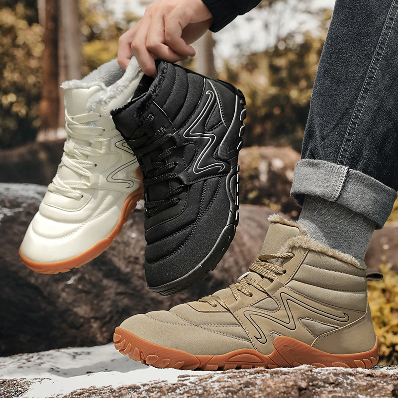 New Winter Boots For Men Snow BareFoot Outdoor Non-slip Warm Fur Casual Sneakers Plus Size Lightweight Ankle Boots Hiking Shoes