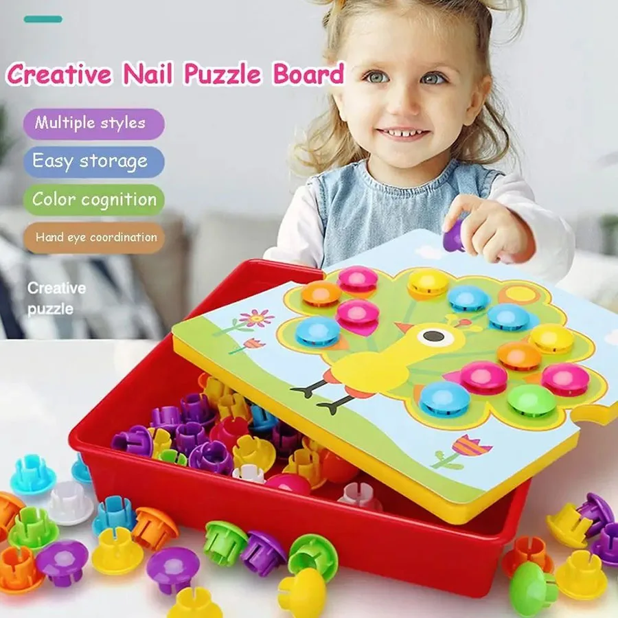 Large particle mushroom nail intelligence development cube jigsaw puzzle DIY educational toys for children 1-3 years old