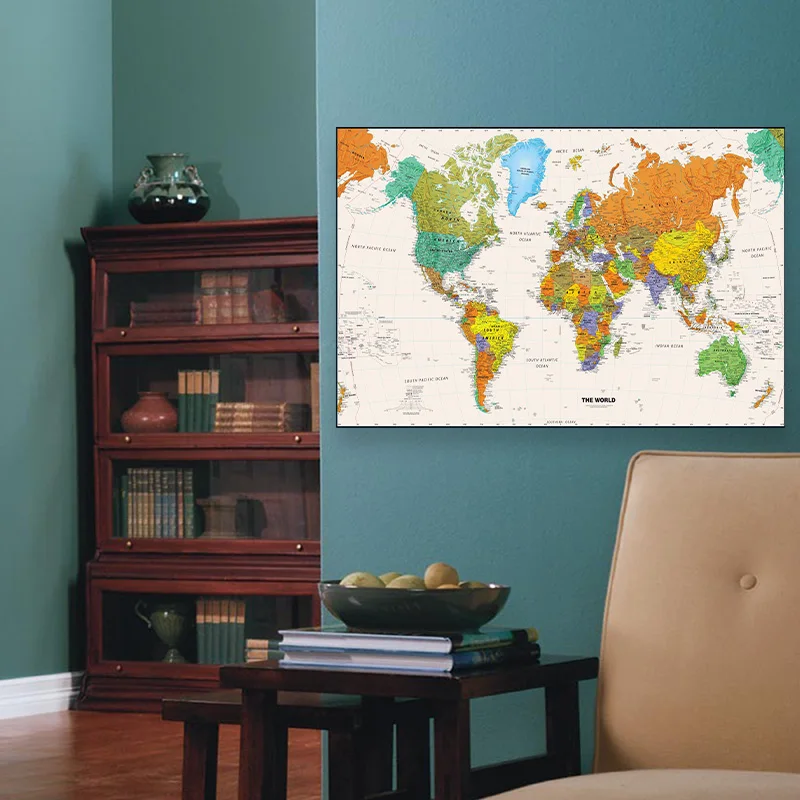 The World Map 75*50cm Vintage Canvas Painting Fabric Card Wall Art Poster School Supplies Room Home Decorative Hanging Picture