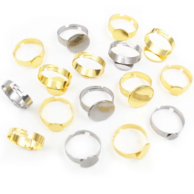 10 pz 6/8/10/12/14/15mm 304 In Acciaio Inox Placcato Oro Regolabile Impostazioni Anello Base Vuota, Misura 8-15mm Cabochon In Vetro FAI DA TE 2