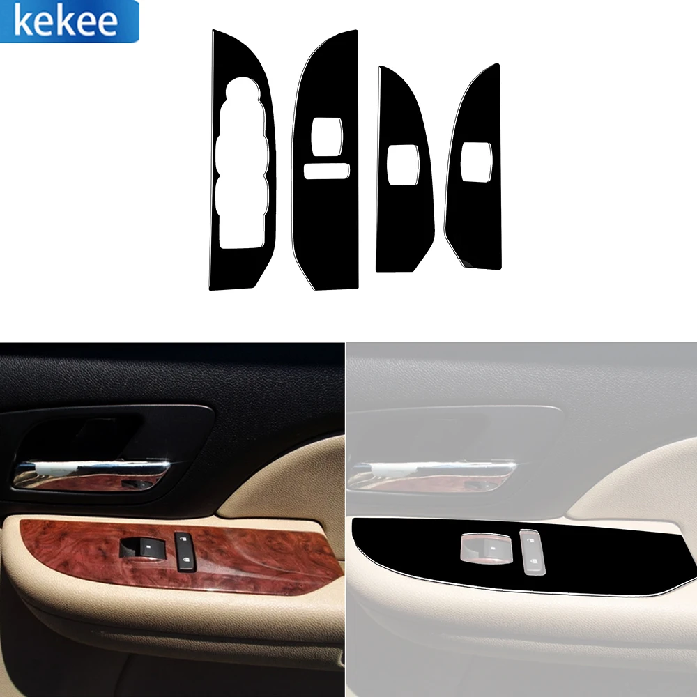 

For Chevrolet Silverado For GMC Sierra 07-14 Piano Black Glass Window Lift Cover Car Interior Decoration Accessories Sticker