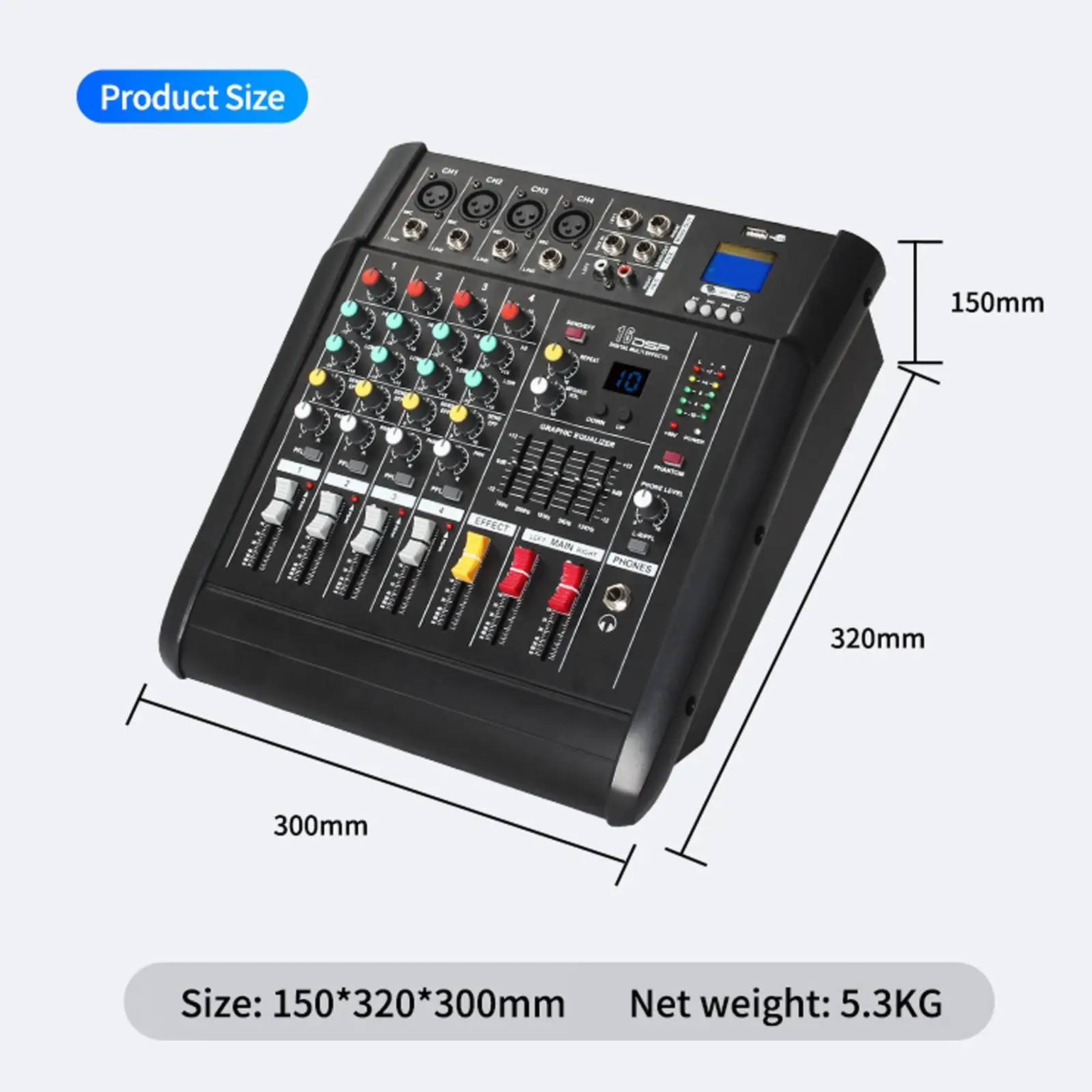 

DJ Audio Mixer Amplifier 600wx2 Portable 16 Bit DSP Processor DJ Controller Sound Mixer for Performance PC Recording Stage Home