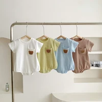 Summer Baby Clothes Newborn Jumpsuit Boy Romper Solid Color with Pockets Bear Embroidery Print 0-2yrs 1