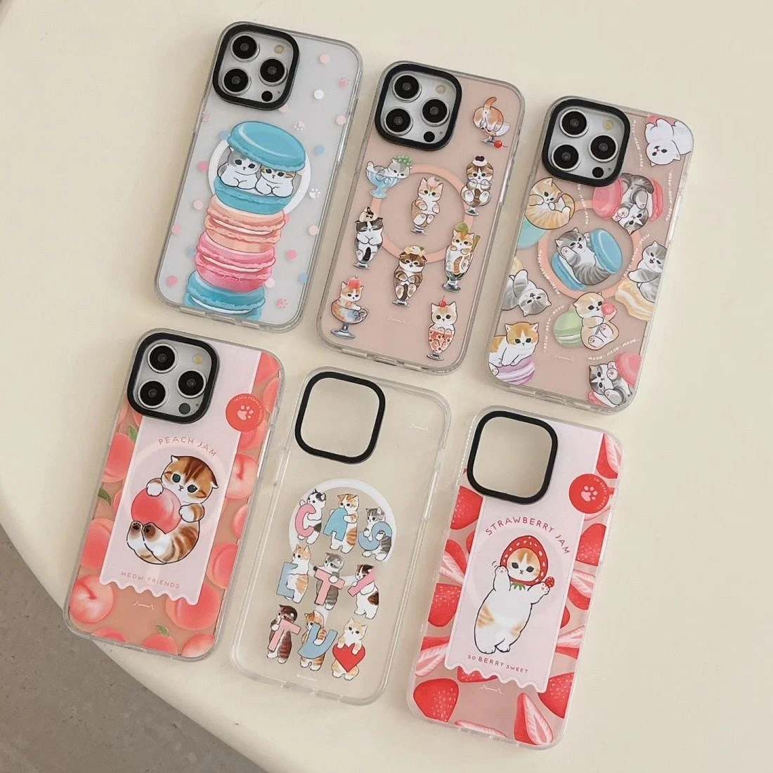 

Cute Dessert Cat Transparent Border Magnetic Phone Case Cover for IPhone 13 14 15 Pro Max Case for IPhone 15 Pro Max