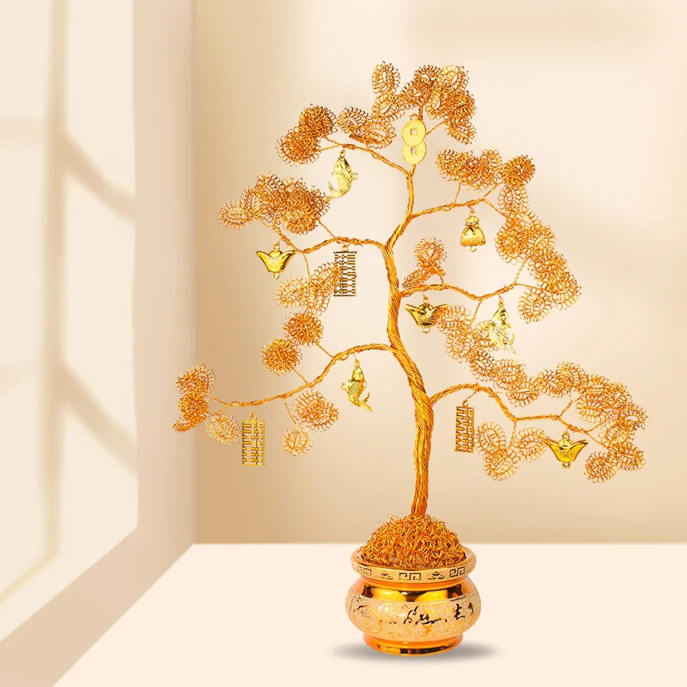

Fortune Tree Money Decor Abacus Bonsai Handmade Aluminum Wire Lucky Purse Folk Crafts Koi Cow Gold Centerpiece Office Decoration