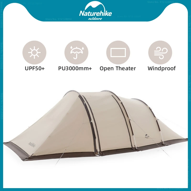 

Naturehike 3-4 People Three Pole Tunnel Tent 150D Oxford Cloth Outdoor Portable Camping 12㎡ Large Front Hall UV Protection Tent