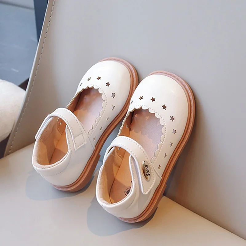 Cute Star Solid Color Casual Shoes for Kids Girls Classical Leather Shoes for Children Princess Outdoor Party Non-slip Shoes 2
