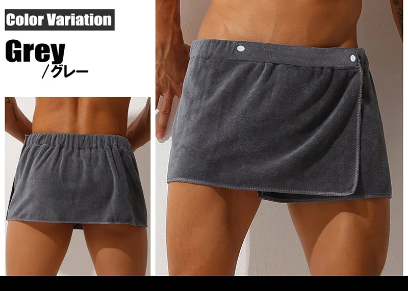 Description Picture 5 of itemCLEVER-MENMODE Sexy Sleep Bottoms Microfiber Pajamas Men Nightwear Short Towel Pants Side Split Bathrobe Culottes Soft Thick