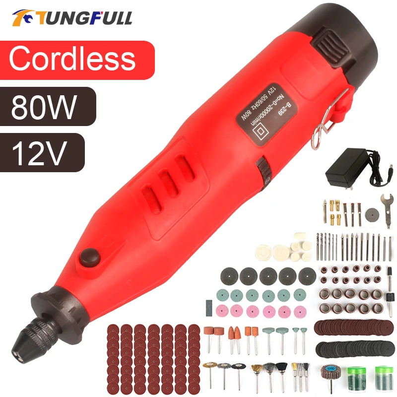 12V 80W Cordless Drill Lithium Battery Engraver Electric Mini Drill Rechargeable Dremel Rotary Tool Variable Speed With Light