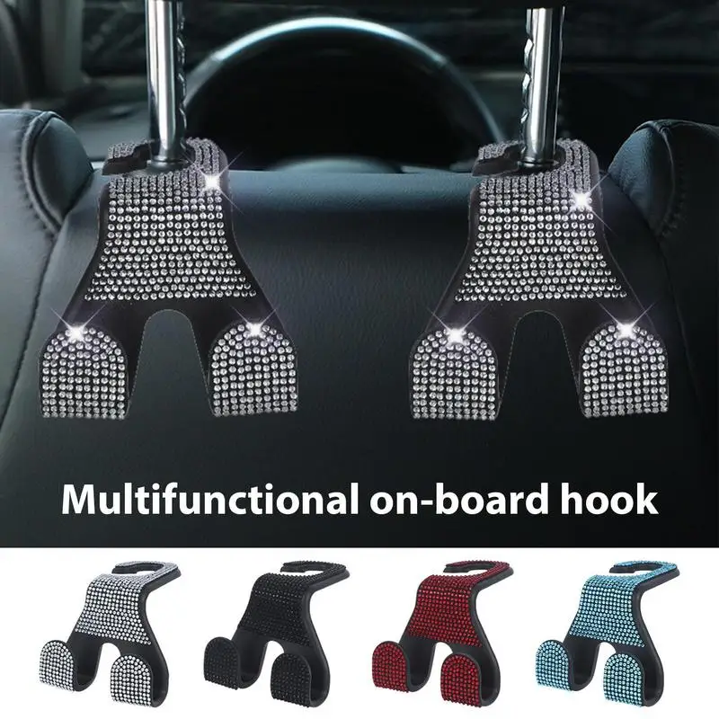 

2pcs Car Backseat Hooks Bling Rhinestones Hanger Universal Auto Headrest Storage Holder Interior Accessories For Girls