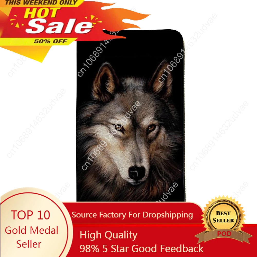 

Printing Wolf Leather Wallets for Women Long Female Ladies Clutch Hand Bag Purse Zipper Femme Credit Card Holders