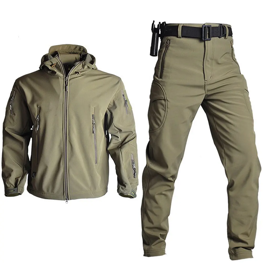 Tactical Jacket Pants Winter Waterproof Hiking Windproof Tactical Hunting Clothes Fishing Wear Fleece Softshell Suit