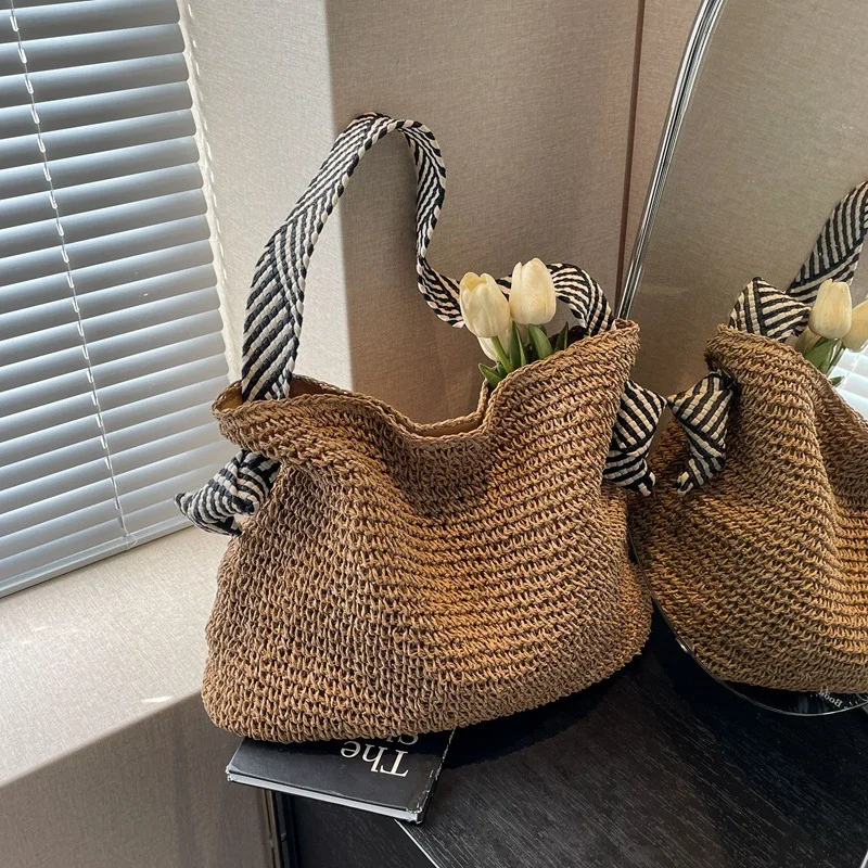 

2024 летние пляжные Соломенные Сумочки и кошельки, плетеная Сумка-тоут, женские богемные сумки на плечо для женщин, женские дорожные сумки-мешки