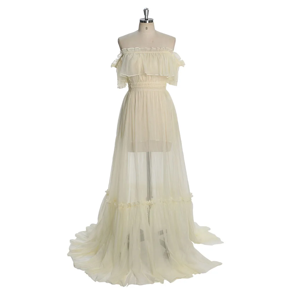 

Off The Shoulder Woman Evening Party Dress Stretchy Waist Photography Photo Shoot Dress YW231045