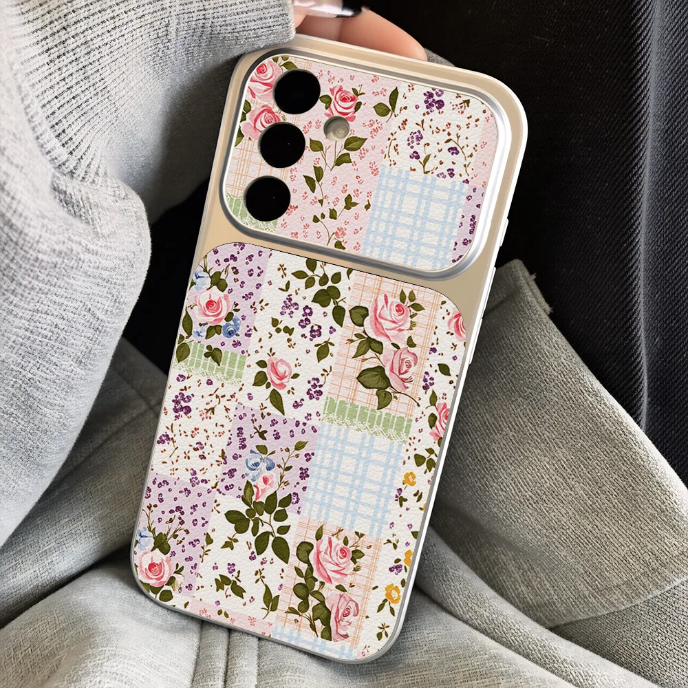 Plaid Floral Leather Shockproof Phone Case – Soft Silicone Cover