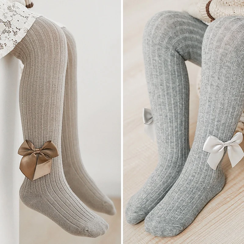 هدية الكريسماس بلون لطيف القوس لينة القطن طفل الفتيات الجوارب قطعة واحدة محبوك الخبز الاطفال جوارب طويلة تخزين