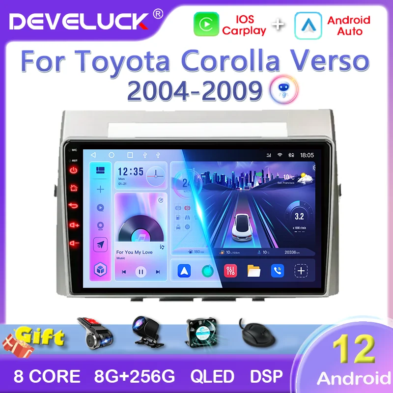 2 Din 4G Android 12 Autoradio Per Toyota Corolla Verso Ar10 2004-2009 Lettore Multimediale 2Din Carplay Stereo Gps Head Unit Audio