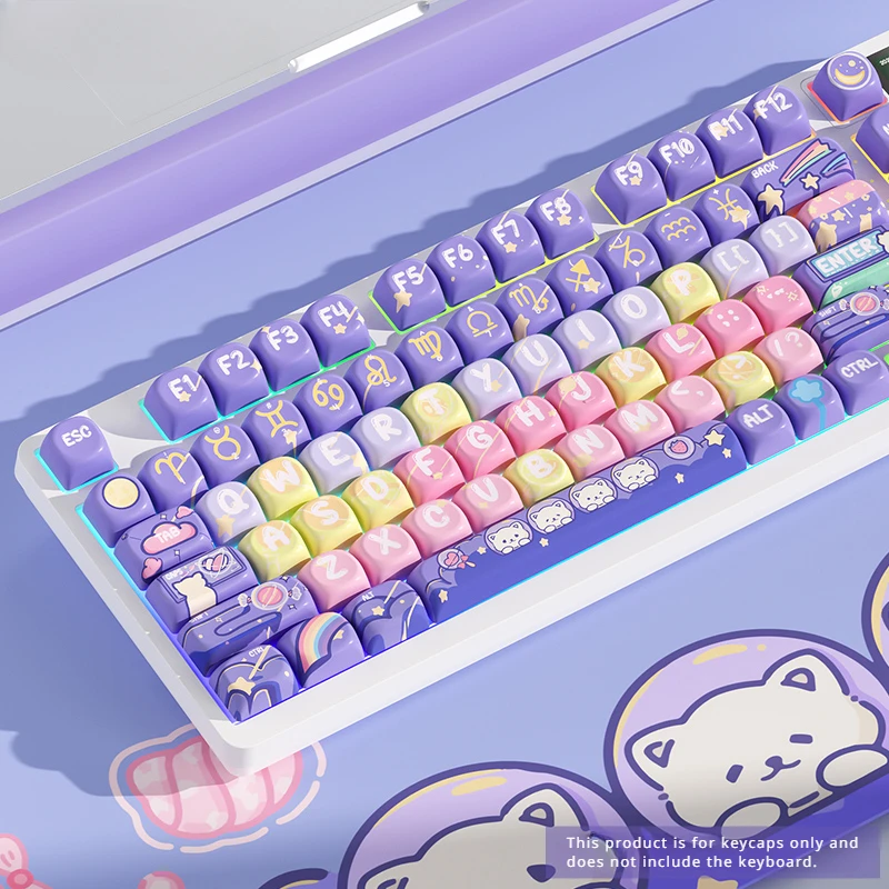 Conjunto de Keycaps para Teclado Mecânico Keycaps para Jogos Mifuny Cat Candy Planet Perfil Cso Pbt Cap Acessórios 128 Chaves