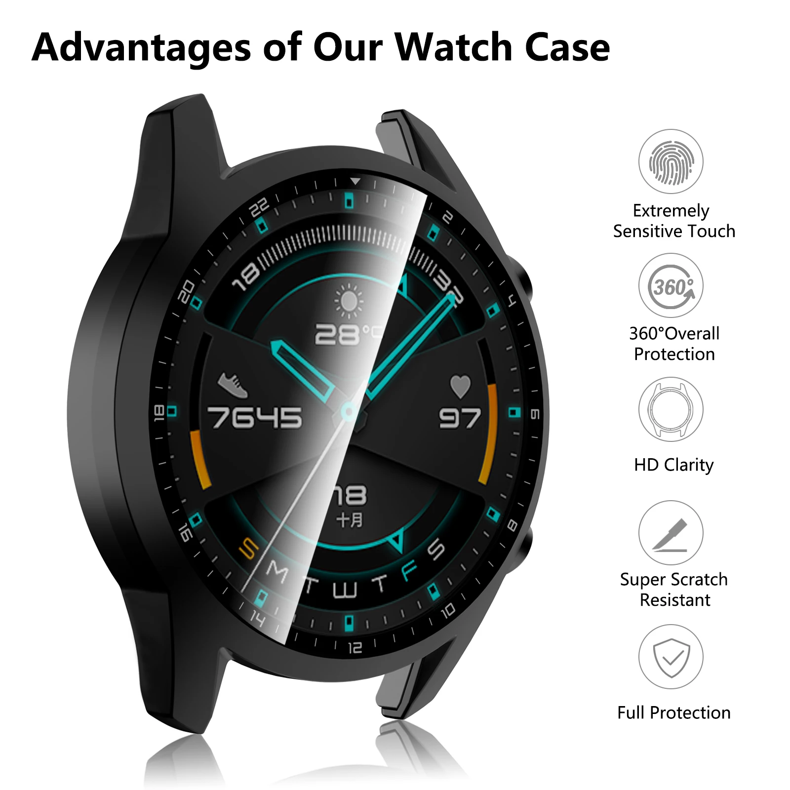 Premium Tempered Glass Full Coverage Bumper Screen Protector for Smartwatch – Durable Protection Shell