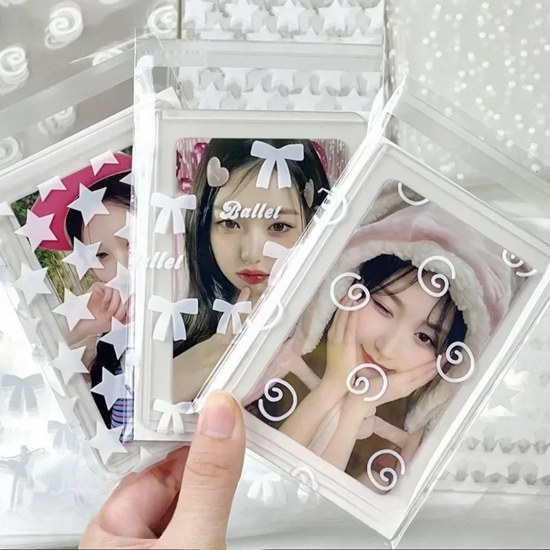 Clear Photocard Sleeves INS Photocard Protector Bag Cute Bowknot Print Self-adhesive Opp Self Sealing Bag Card Sleeve Gift 50Pcs