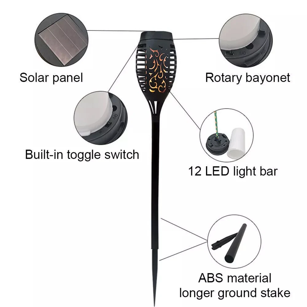 Solar Torch Lights 2/4/6/8/12 Pack with Colorful Flickering Flame Light Waterpro