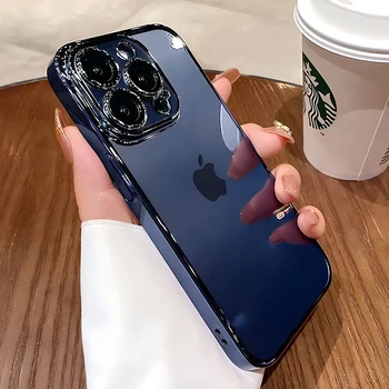 럭셔리 도금 클리어 폰 케이스, 아이폰 15, 14, 11, 12, 13 프로 맥스 플러스, 충격 방지 케이스, 카메라 렌즈 보호 커버 액세서리