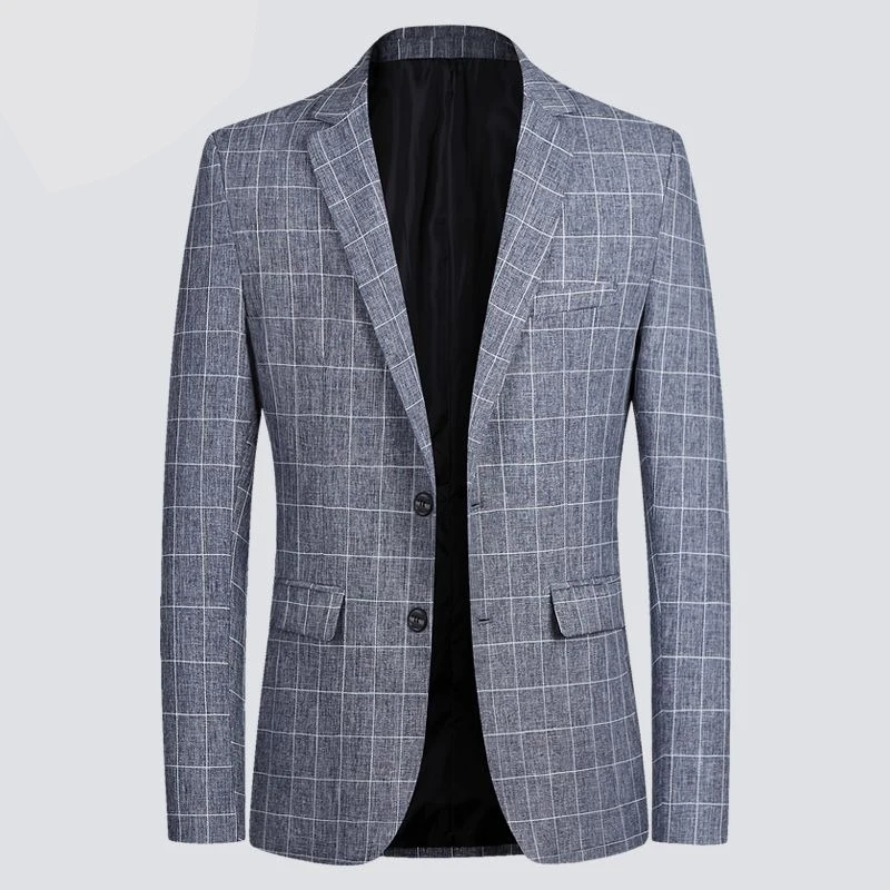 Gmiixder Spring Autumn Blazer New Men's Business Casual Suit Versatile Male Single West Convenience Checkered Suit Coat