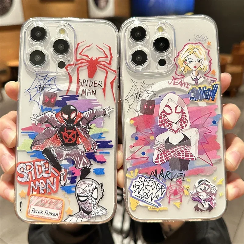 Marvel Spider Man Clear Case Per Iphone 15 11 12 13 14 Pro Max Mini Xs Xr 8 7 Plus Se 2020 Magsafe Magnetic Wireless Charge Capa