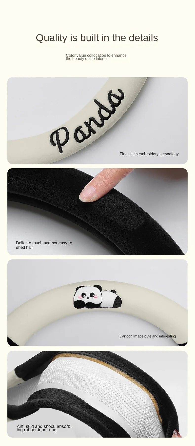 Auto Lenkrad Abdeckung Winter kurze Plüsch Panda niedlichen Cartoon Set warm rutschfeste Auto liefert Schutzhülle – Detail 12