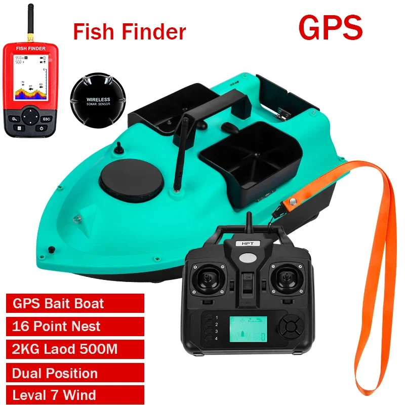 New RC GPS Fishing Bait Boat Fish Finder 2kg Bait Loading 500M 3 Hopper GPS  Dual Position Cruise 16Pcs Point Nest Fish Finder