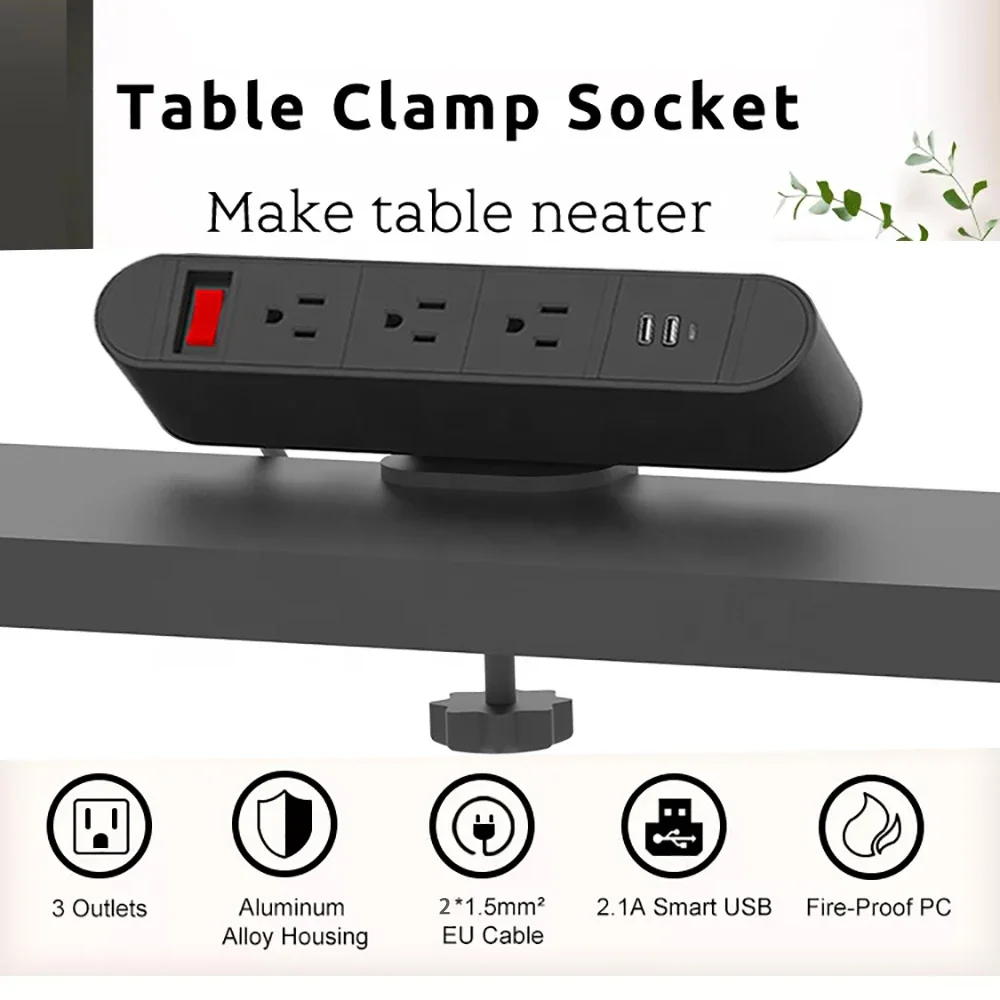 SURAIELEC Table Socket With USB C PD 20 W, 5-Way Power Strip Desk With
