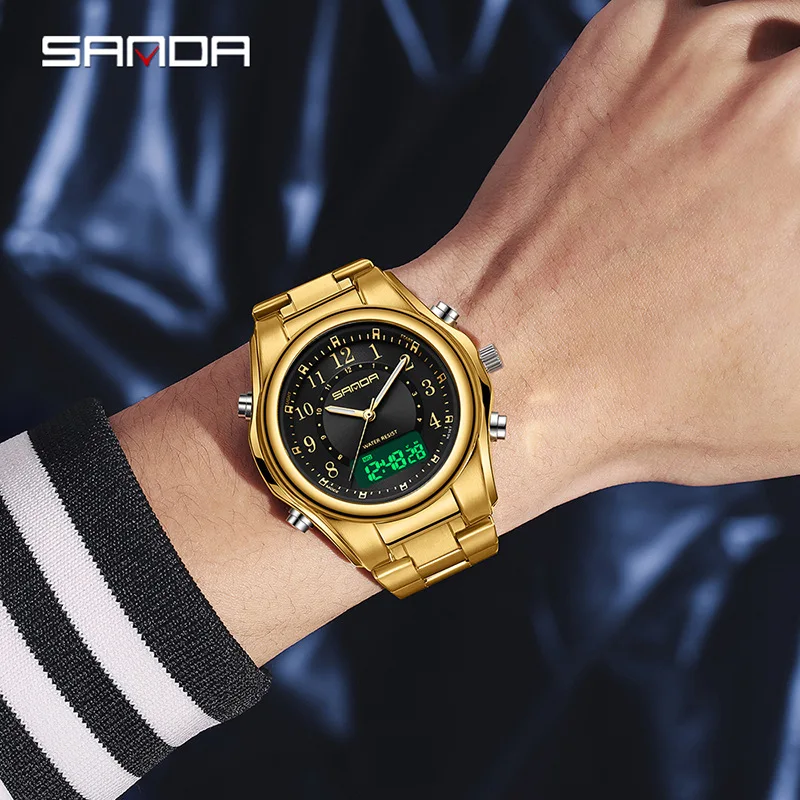 男性用サンダクォーツ時計,男性用ステンレススチールブレスレット