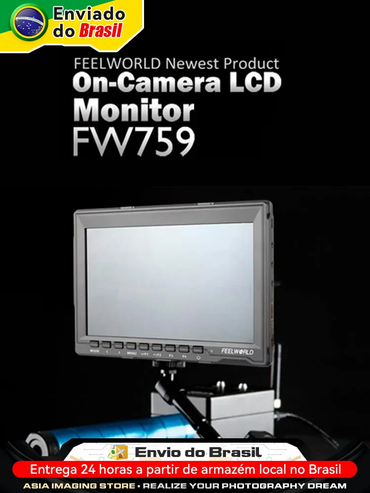 【 Do Brasil 】FEELWORLD FW759 7 Inch DSLR Camera Field Monitor IPS 1280x800 LCD with HDMI AV Input Video Portable for Camera