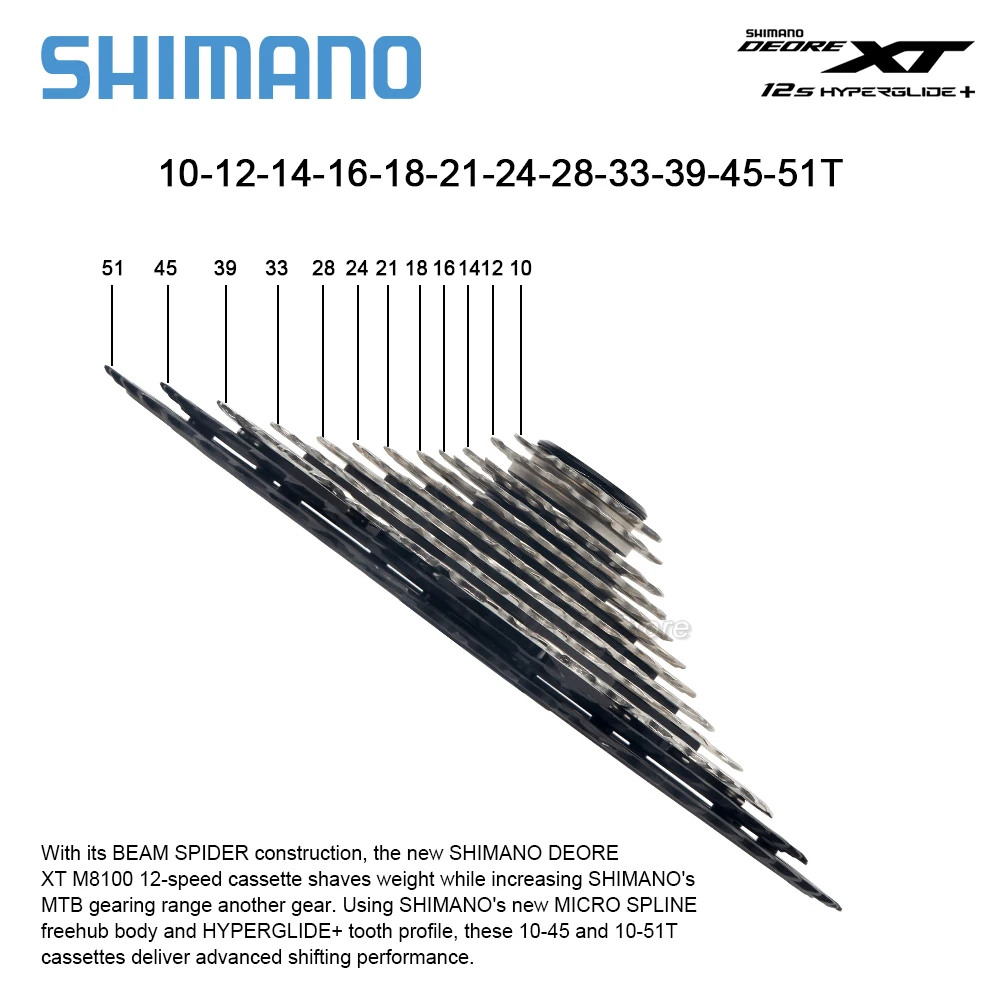 Shimano XT SLX Deore M8100 M7100 M6100 12 Speed Mountain Bike Flywheel 12V K7 12S Sprocket 10-51T Micro Spline Cassette