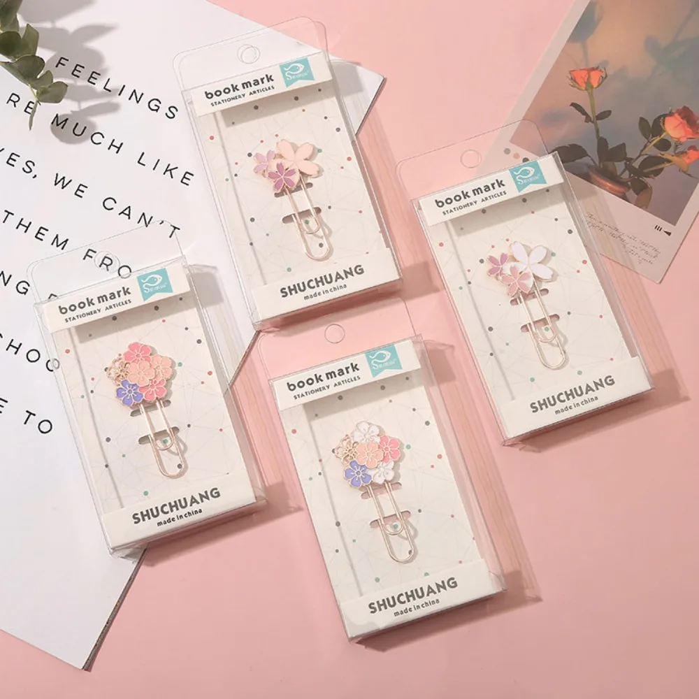 1pc pink Sakura Flowers Metal Bookmark Exquisite Cherry Blossom Paper Clip