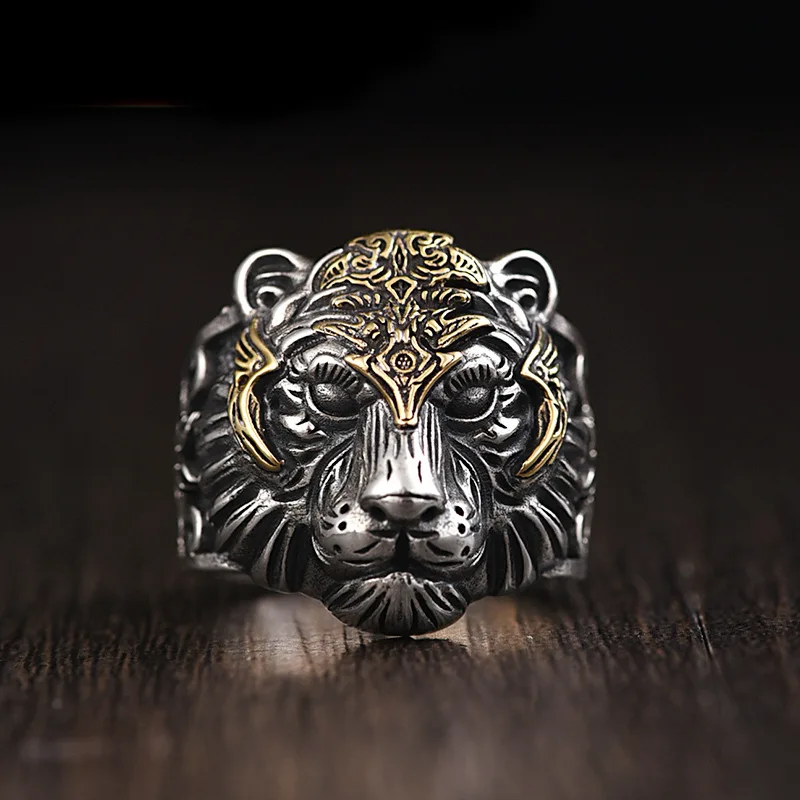 

Retro S925 Sterling Silver Domineering Tiger Ring Men's Fashion Design Tiger Primordial Year Open Ring
