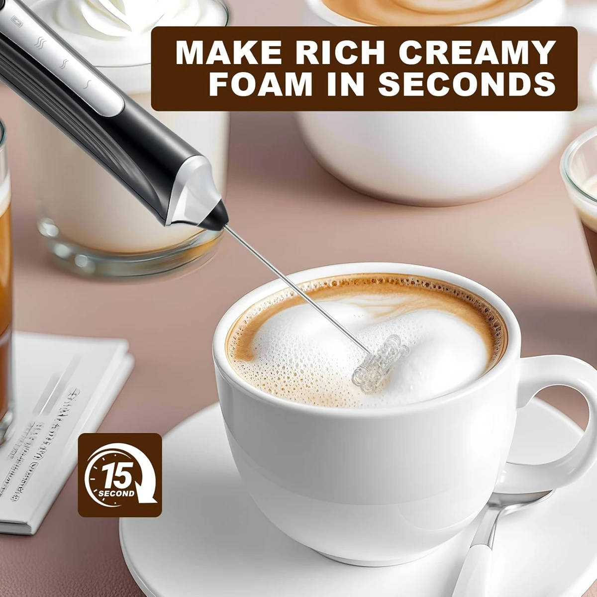 Handheld Milk Coffee Frother Rechargeable Electric Whisk Drink Mixer For Latte Cappuccino Hot Chocolate Egg Kitchen Whisk Gadget 4
